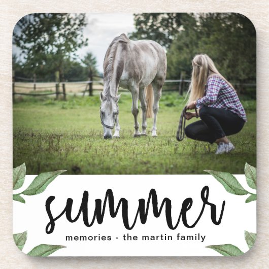 Dessous-de-verre Botanique avec script d'été ajouter photo et nom (Devant)