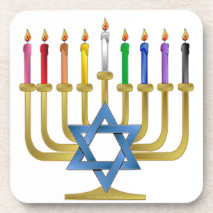 Dessous-de-verre Bougies arc-en-ciel de Hanukkah Menorah en or