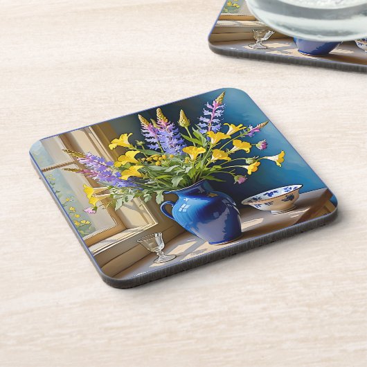 Dessous-de-verre Bouquet bleu jaune violet (Côté gauche)