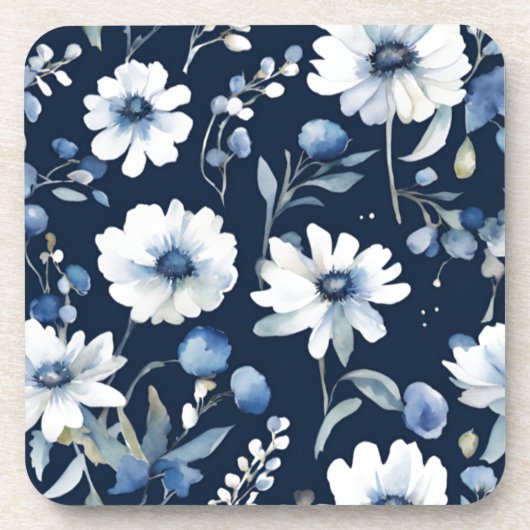 Dessous-de-verre Bouquet de fleurs aquarelle élégante bleue (Devant)