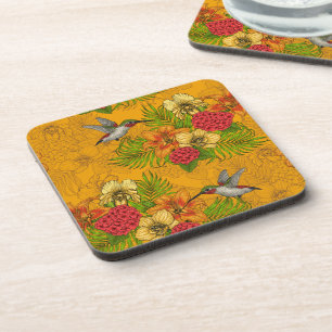 Dessous-de-verre Bouquet tropical et colibris 2
