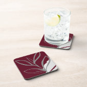 Dessous-de-verre Bourgogne et gris minimaliste Feuilles d'aquarelle (Côté Droit)