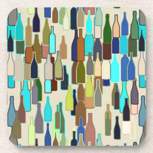 Dessous-de-verre Bouteilles de vin motif, multicolore, fond beige