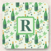 Dessous-de-verre Bouteilles Verres Chardonnay Floral Monogramme (Devant)