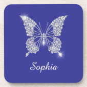 Dessous-de-verre Bouton Diamant Blanc, Nom du script, Bleu Profond (Devant)