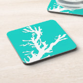 Dessous-de-verre Branche de corail - blanc sur turquoise (Côté gauche)