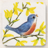 Dessous-de-verre Branche de l'arbre d'oiseaux bleu chantant mignon (Devant)