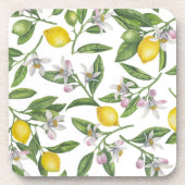 Dessous-de-verre Branches de citron avec fleurs et fruits sur blanc (Devant)