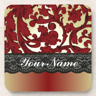 Dessous-de-verre Brick rouge & or damas