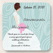 Dessous de verre Bridesmaid Motif Aqua Wood Grain (Devant)