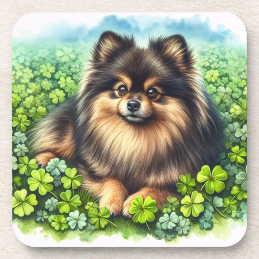 Dessous-de-verre Brindle Pomeranian Shamrock (Devant)