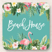 Dessous-de-verre Brosse moderne Script Tropical Floral Beach House (Devant)