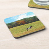 Dessous-de-verre Brown & cheval blanc, arbres d'automne, ciel bleu (Côté gauche)