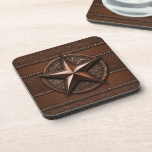 Dessous-de-verre Brown Cowboy Rustique Western Country Texas Star