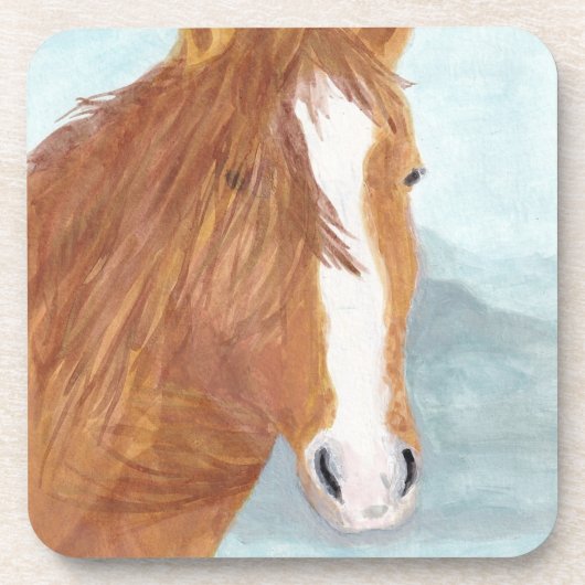 Dessous-de-verre Brown Wild Horse Blue Mountain Lake - acrylique. (Devant)