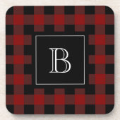 Dessous-de-verre Buffle rustique plaqué Monogramme initial rouge no (Devant)