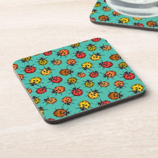 Dessous-de-verre Bugs colorés sur turquoise (Côté gauche)