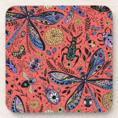 Dessous-de-verre Bugs de Doodle sur corail rouge (Devant)