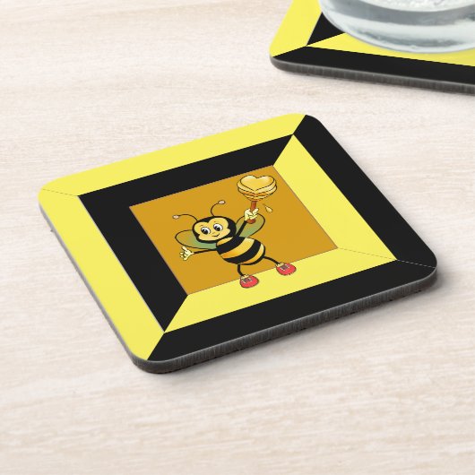 Dessous-de-verre Bumblebee sur forme géométrique noire et jaune (Côté gauche)