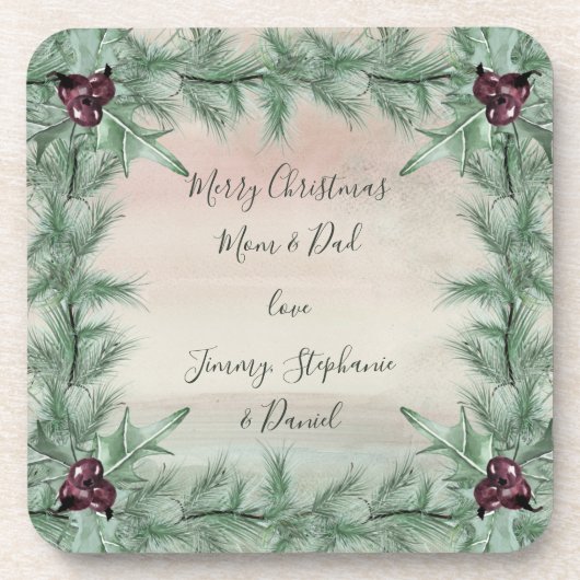 Dessous-de-verre Burgundy Berry Holly Pine Noël (Devant)