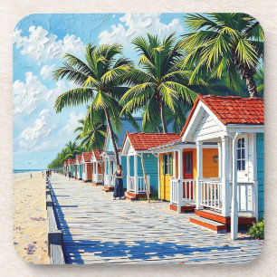 Dessous-de-verre Cabanes de plage tropicales colorées
