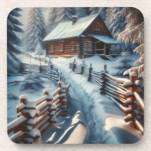 Dessous-de-verre Cabine du journal d'hiver sur un jour de neige Noë