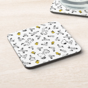 Dessous-de-verre cacahuètes   Snoopy & Woodstock B&W Flower Motif
