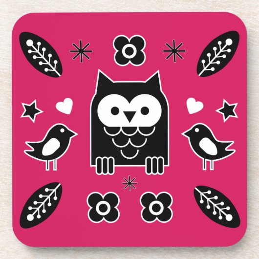 Dessous-de-verre Cadeau d'art populaire de Chouette scandinave (Devant)