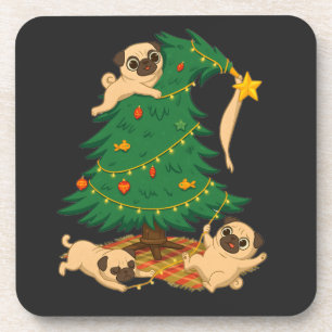 Dessous-de-verre Cadeau de chaos de Noël arbre fun Pug