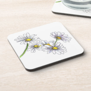 Dessous-de-verre Cadeau de Noël Fleur de Daisy Bohème Aquarelle Bla