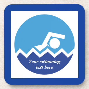Dessous-de-verre Cadeaux de natation, nageur sur un cercle bleu per