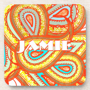 Dessous-de-verre Cadeaux modernes jaune orange aqua mint paisley