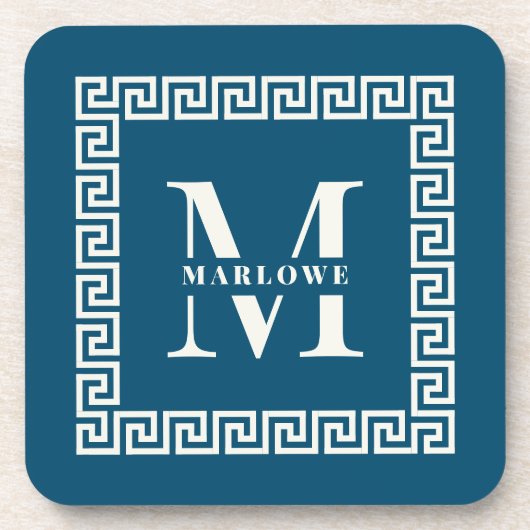 Dessous-de-verre Cadre clé grecque moderne Monogramme Elégant Marin (Devant)