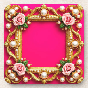 Dessous-de-verre Cadre doré avec roses élégantes et perles