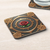 Dessous-de-verre Cadre doré complexe avec rose rouge (Côté gauche)