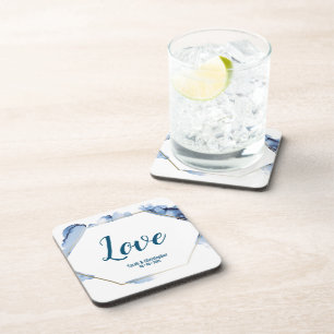 Dessous-de-verre Cadre en or bleu Aquarelle Mariage