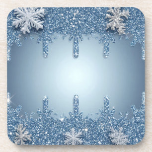 Dessous-de-verre Cadre flocon de neige bleu pailleté avec glaçons