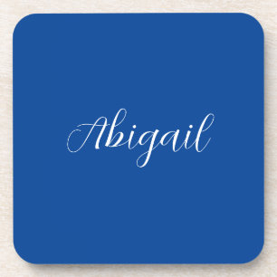 Dessous-de-verre Calligraphie Elégant Bleu Blanc Plaine Nom simple