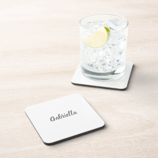 Dessous-de-verre Calligraphie Elégant Gris Blanc Plaine Nom simple (Côté Droit)