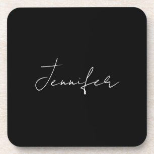 Dessous-de-verre Calligraphie Elégant Noir Blanc Plaine Nom simple