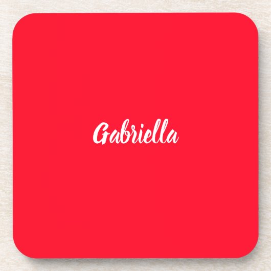 Dessous-de-verre Calligraphie Élégant Rouge Blanc Plaine Nom simple (Devant)