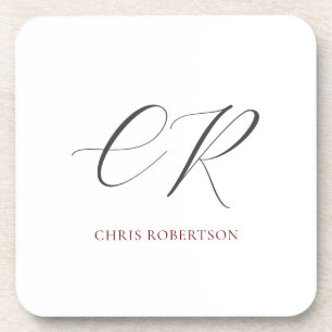 Dessous-de-verre Calligraphie Monogramme Nom Black White Cadeau per
