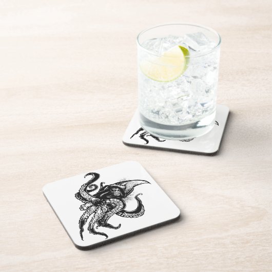 Dessous-de-verre Calmar géant en colère en noir (Côté Droit)