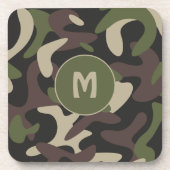 Dessous-de-verre Camouflage militaire Vert Motif Brown Monogramme (Devant)