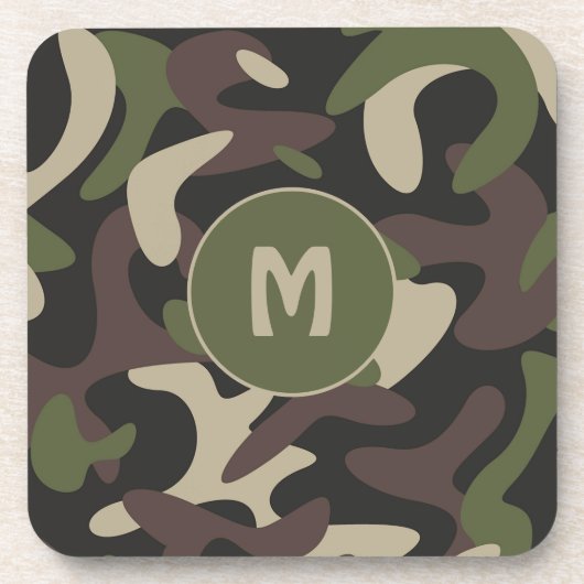 Dessous-de-verre Camouflage militaire Vert Motif Brown Monogramme (Devant)