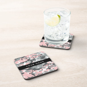 Dessous-de-verre Camouflage rose et gris Votre nom Personnalisez