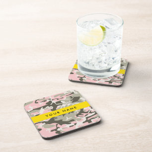 Dessous-de-verre Camouflage Rose et Vert Personnalisez votre nom