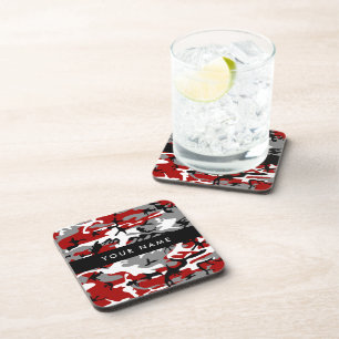 Dessous-de-verre Camouflage rouge et gris Votre nom Personnaliser