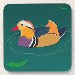 Dessous-de-verre Canard Mandarin Coloré Art Moderne sur Fond Vert