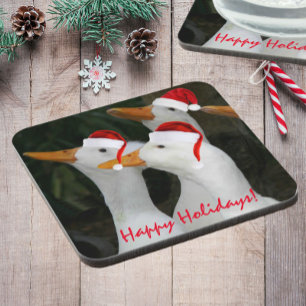Dessous-de-verre Canards blancs portant des chapeaux rouges Noël